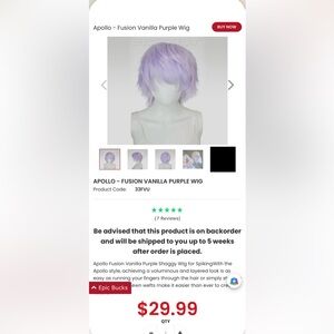 APOLLO - FUSION VANILLA PURPLE WIG *NEW*